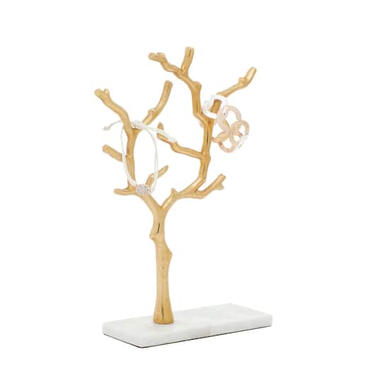 Gold Marble and Aluminum Modern Jewelry Stand, 13" x 9" x 3"
